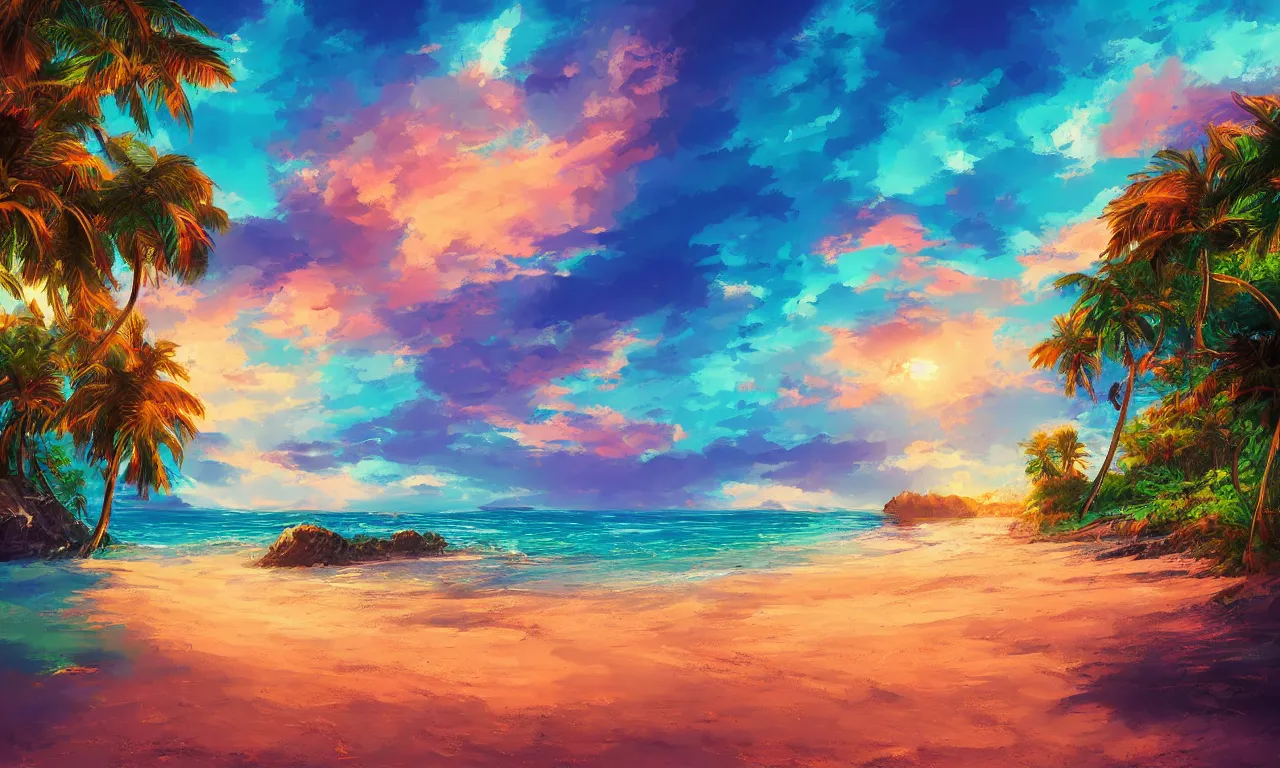 Image similar to fantasy paradise beach coast by alena aenami artworks in 4 k