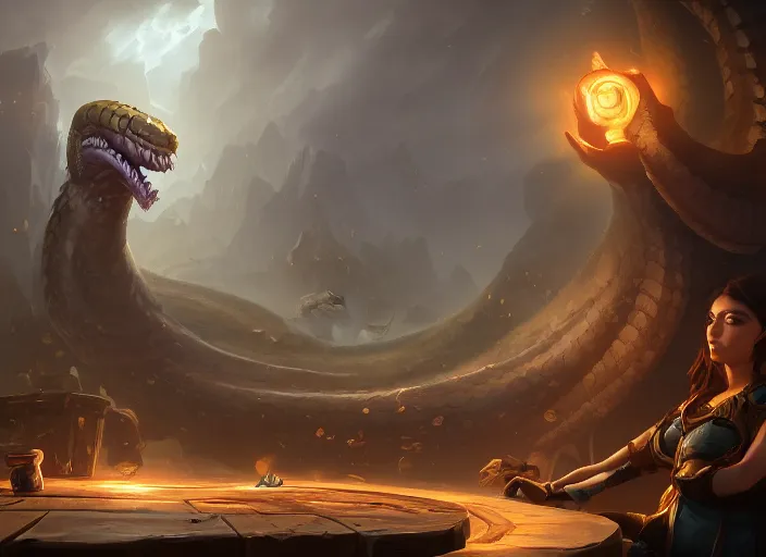 Image similar to giant snake, hearthstone splash art, deiv calviz, splash art, natural light, elegant, intricate, fantasy, atmospheric lighting, by greg rutkowski, hearthstone splash art, hd wallpaper, ultra high details, cinematic composition, professional master piece made in one year