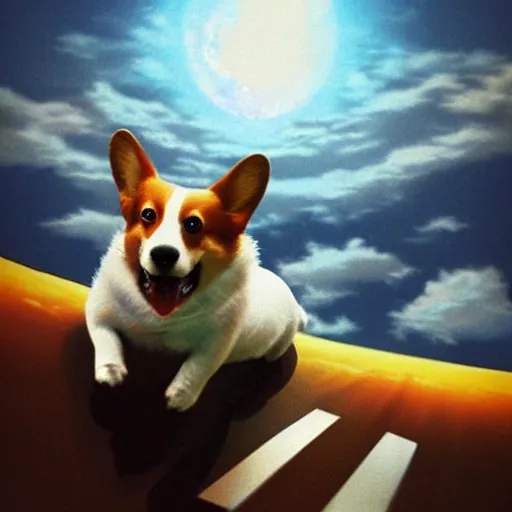 Image similar to corgi piloting a spaceship with helmet, serious, sci fi, dramatic, concept art