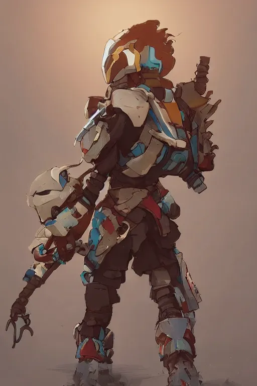 Image similar to combination suit armor aloy horizon forbidden west horizon zero dawn robot ninja mask helmet backpack tribal, fanart behance hd artstation by jesper ejsing, by rhads, makoto shinkai and lois van baarle, ilya kuvshinov, ossdraws