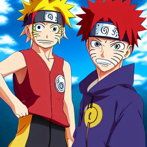 Image similar to Naruto uzumaki anime and monkey d. luffy anime happy together, anime, cell shading