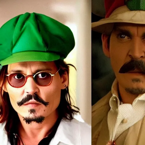 Prompt: Johnny Depp as Luigi in Live-action Super Mario Bros movie
