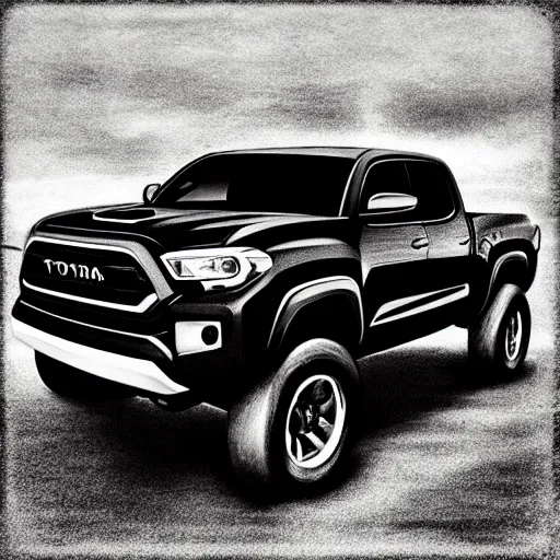 Prompt: “Black and White Illustration of a 2021 Toyota Tacoma TRD Pro”