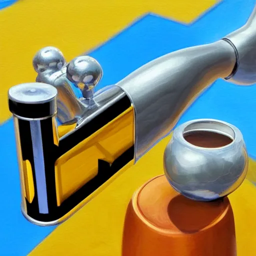 Image similar to A a shiny old silver pipe in the style of a mario pipe from the front view in the foreground and a blue background behind the pipe, Realistic, Hyperrealistic, Highly Detailed, Very Detailed, HD Quality, 8k Resolution, Digital Art, Oil Painting, Trending on Artstation, Real Life