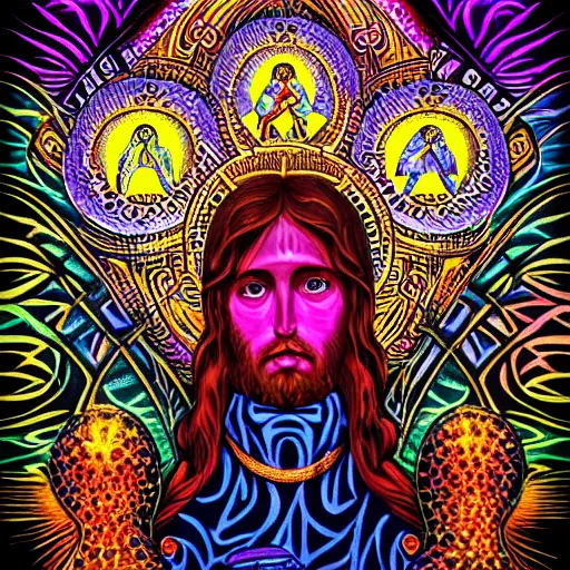 Image similar to psychedelic hypnotic religious iconography that helps people have the courage to struggle