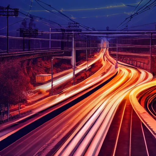 Image similar to a stunning aesthetic wallpaper of a city highway full of traffic with a train track and bus lane nearby, photograph by leon macapagal, 8 k, soft focus, cinematic lighting, trending on flicker, super resolution.