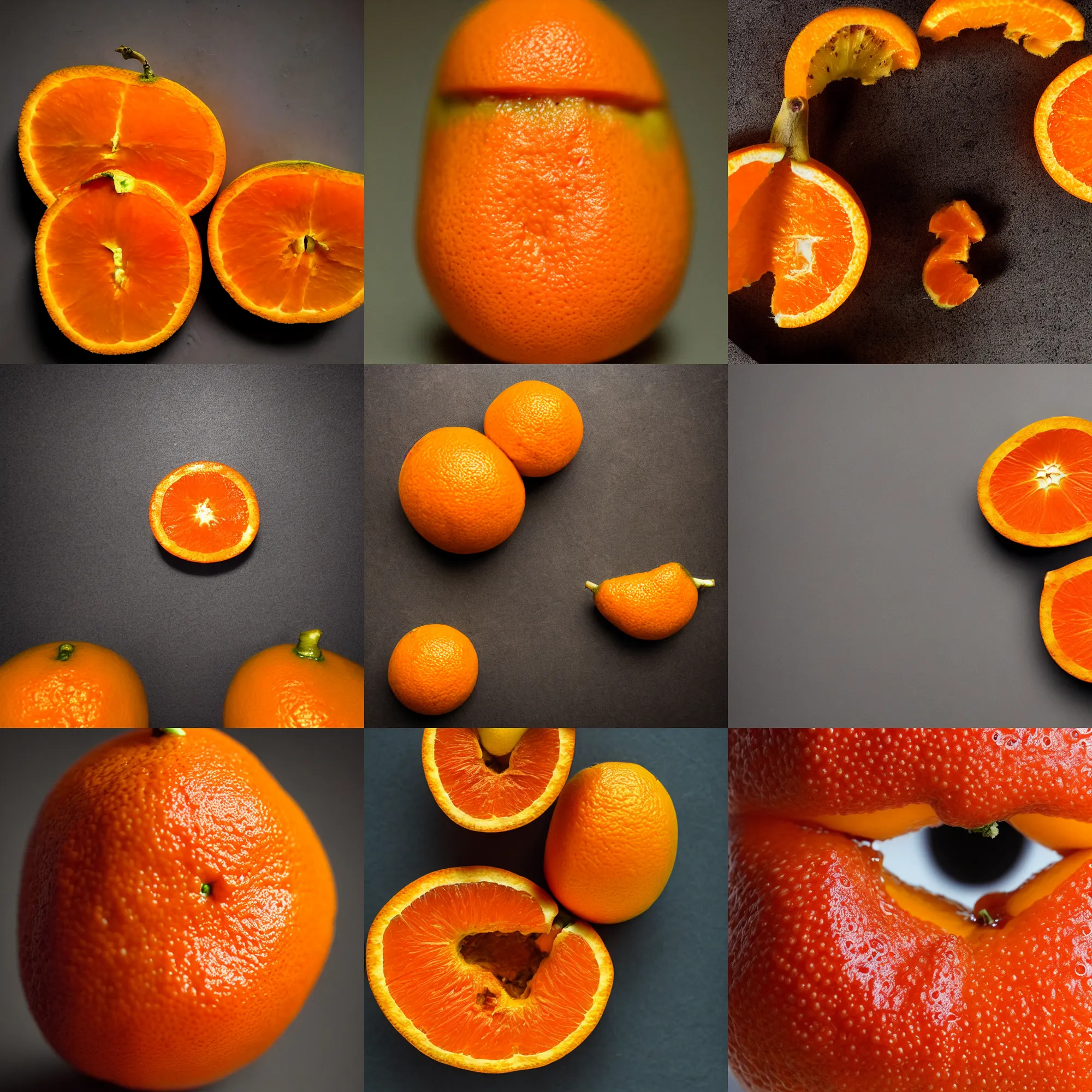 Prompt: orange that looks like jordan peele, fruit, macro shot, high detail
