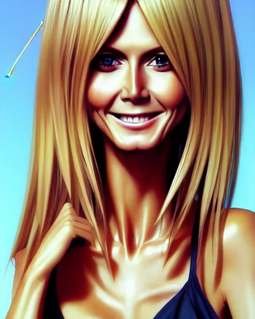 Image similar to portrait of Heidi Klum as Anime girl cute-fine-face, full body! pretty face, realistic shaded Perfect face, fine details. Anime. realistic shaded lighting by Ilya Kuvshinov Giuseppe Dangelico Pino and Michael Garmash and Rob Rey