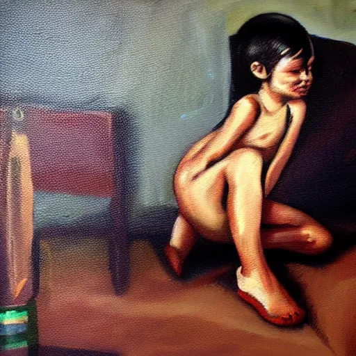 Prompt: starvation oil painting illustration