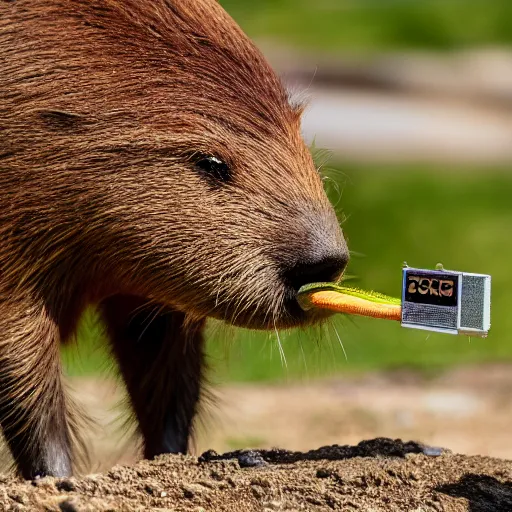 Image similar to photo of capybara eating a gpu, highly detailed, high quality, hd, 4 k, 8 k, canon 3 0 0 mm, professional photographer, 4 0 mp, lifelike, top - rated, award winning, realistic, sharp, no blur, edited, corrected, trending