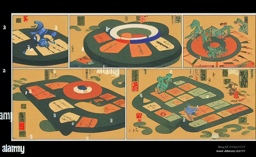 Prompt: 3 d isometric business dashboard with time series charts, pie plots and other modern graphics, with small creatures with many eyes. diego rivera ( in modern ukiyo - e style, mexican muralism ). ravi supa.