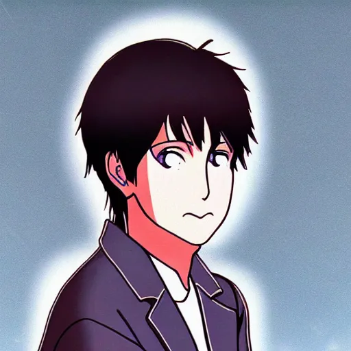 Prompt: a young Paul McCartney, anime illustration, screen capture from Neon Genesis Evangelion