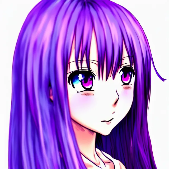 Prompt: anime girl with lavender hair, purple eyes and white dress, profile photo, digital artwork, very beautiful face, extremely detailed