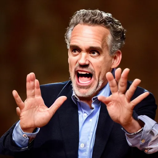 Image similar to Jordan Peterson screaming at Oprah who has hands in the air