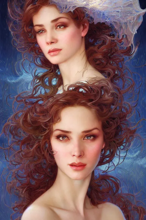 Prompt: realistic portrait of mata hair surrounded by veils, nge, dark fantasy, face closeup, intricate, highly detailed, digital painting, volumetric light, artstation, concept art, sharp focus, illustration, art by gil elvgren and greg rutkowski and luis royo, and alphonse mucha,