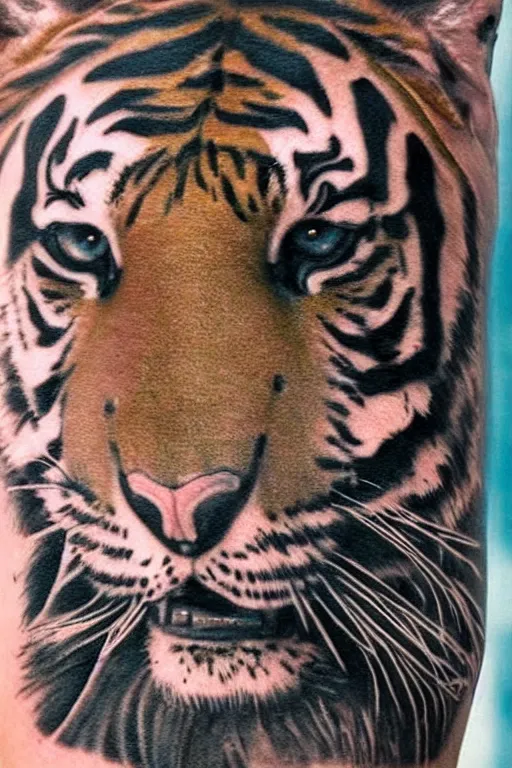 Prompt: tattoo of a tiger, detailed, colored