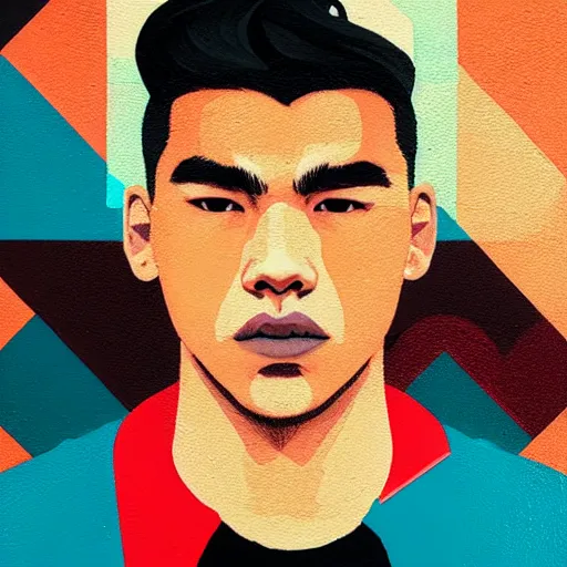 Image similar to Habs Nick Suzuki profile picture by Sachin Teng, asymmetrical, cigarette, Organic Painting , Matte Painting, geometric shapes, hard edges, graffiti, street art:2, by Sachin Teng:4