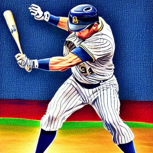 Prompt: photo realistic milwaukee brewers baseball player hitting a home run at night in the style of van gough