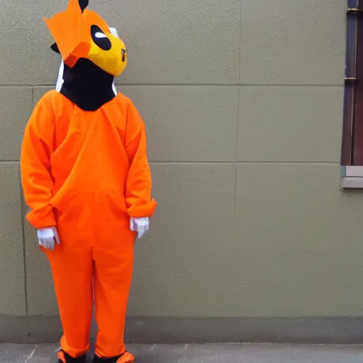 Image similar to inmate with orange suit and using a bee head