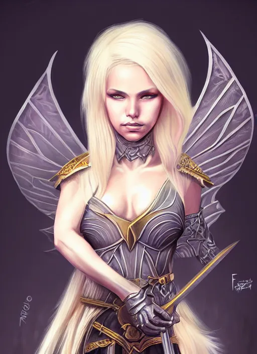 Image similar to blonde combat fairy venizian era, dark fantasy, extremely detailed, sharp focus, portrait, smooth, digital illustration, by rossdraws, frank franzzeta