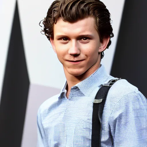 Image similar to tom holland with a big curly mustache