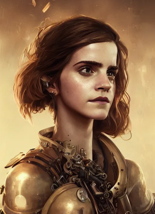 Image similar to steampunk biopunk portrait of emma watson, au naturel, hyper detailed, digital art, trending in artstation, cinematic lighting, studio quality, smooth render, unreal engine 5 rendered, octane rendered, art style by klimt and nixeu and ian sprigger and wlop and krenz cushart.