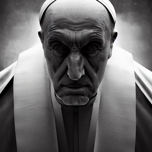 Prompt: cinematic portrait a futuristic pope , only head and chest, cinematic composition, dramatic pose, volumetric lighting, sharp, details, hyper-detailed, HD, 4K, 8K
