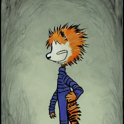 Prompt: calvin and hobbes in the style of stephen gammell