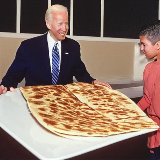 Image similar to jesus giving joe biden a quesadilla from heaven, cinematic lighting, film still