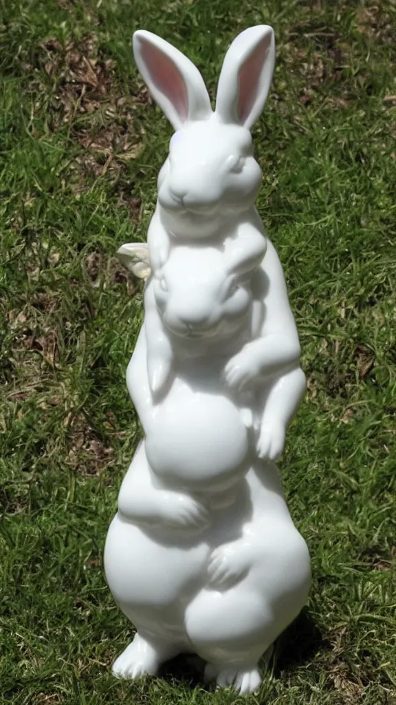 Prompt: porcelain rabbit statue with having a japanese kiseru in hand painted by john singer sargent