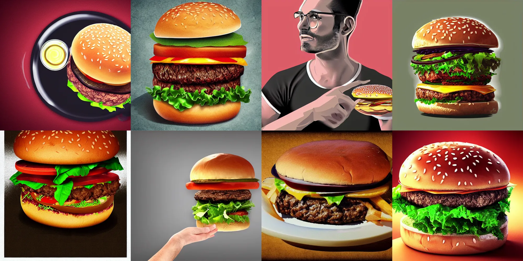 Prompt: a big beautiful hamburger eating a man photorealistic digital art