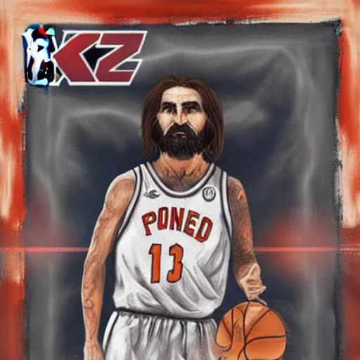 Prompt: nba 2 k video game cover art depicting charles manson shooting free throws, digital painting, digital art