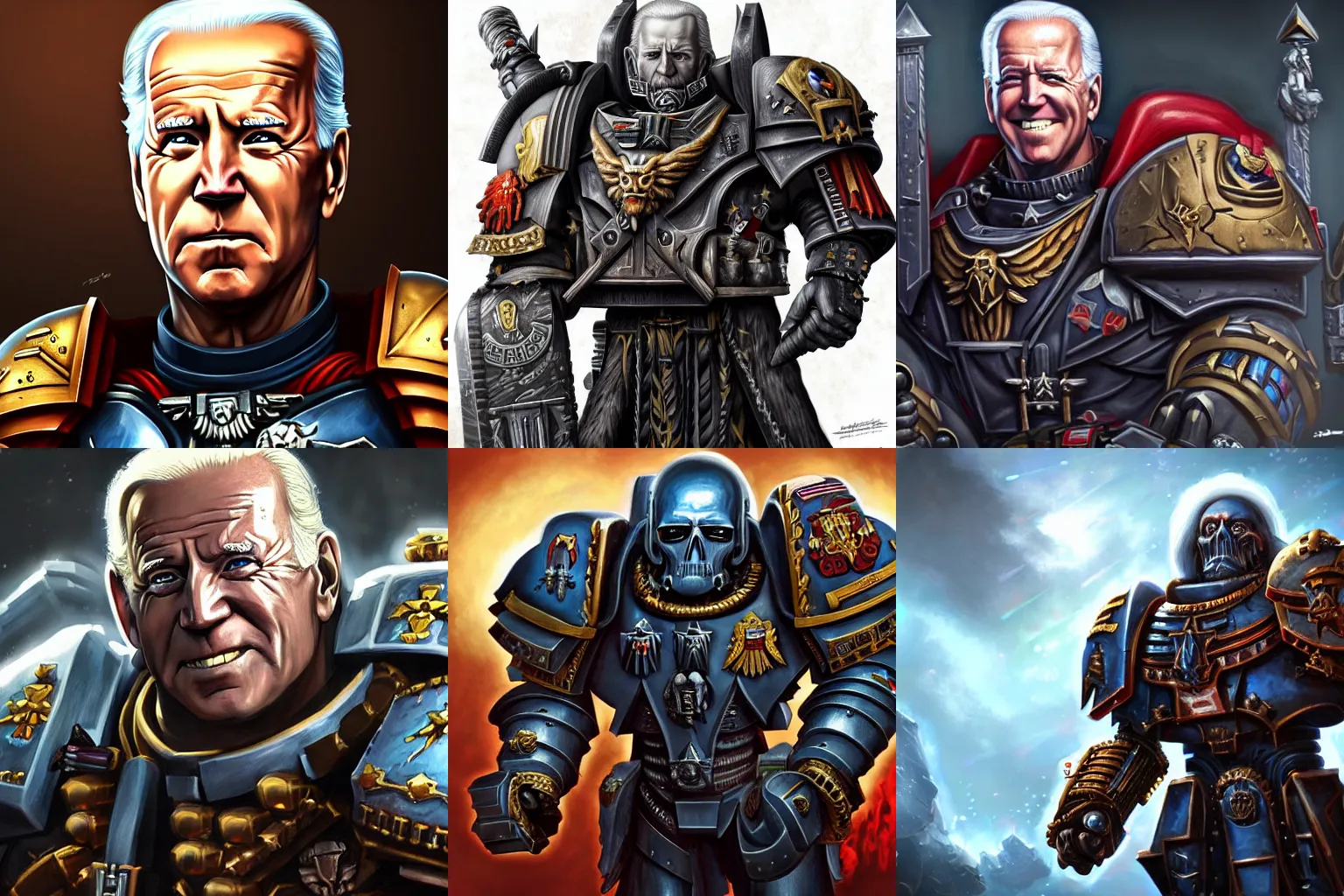 Prompt: Joe Biden Warhammer 40k portrait, 4k resolution, highly detailed, artstation, very sharp, epic