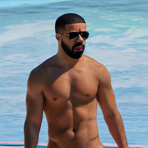Image similar to Drake wearing a pink bikini, 8k, sharp, high details, detailed face