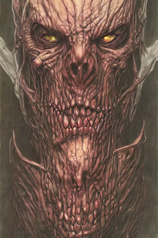 Image similar to portrait of vecna, drizzt, strahd von zarovich, sanguinius, asmodeus, orcus combined, painted by wayne barlowe