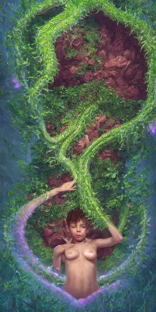 Image similar to top view, full body, lying mulatto girl with beautiful face inside the venus flytrap, gorgeous, intricate, volumetric lighting, scenery, digital painting, highly detailed, artstation, concept art, ruan jia, steve mccurry, ultra detailed painting at 16K resolution and epic visuals, epically surreally beautiful image, amazing effect