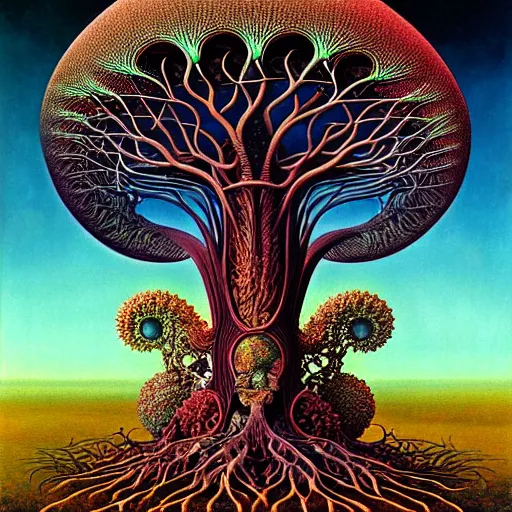 Image similar to tree of life by roger dean and andrew ferez, art forms of nature by ernst haeckel, divine chaos engine, symbolist, visionary, art nouveau, organic fractal structures, surreality, detailed, realistic, ultrasharp