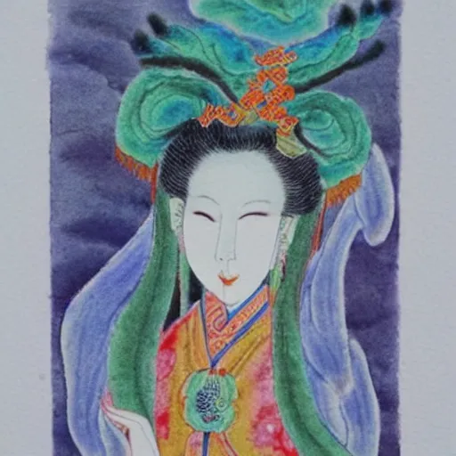 Image similar to Elfin goddess in the style of Chinese watercolor,