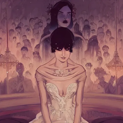 Prompt: illustration of lady at a wedding, mcbess, intricate complexity, by greg rutkowski, artgerm, ross tran, conrad roset, takato yomamoto, ilya kuvshinov. 4 k, beautiful, cinematic dramatic atmosphere