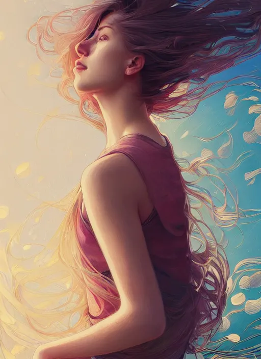 Image similar to handsome young women with shoulder length blonde hair, half body shot, path traced, highly detailed, high quality, digital painting, alena aenami, lilia alvarado, shinji aramaki, karol bak, alphonse mucha, tom bagshaw