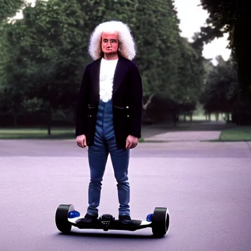 Image similar to uhd photorealisitc candid photo of sir isaac newton on a hoverboard. correct face, accurate face. photo by annie leibowitz and steve mccurry