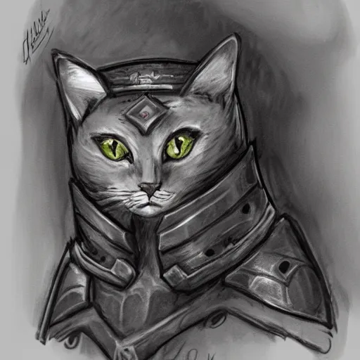 Prompt: cat in knights armor sketch