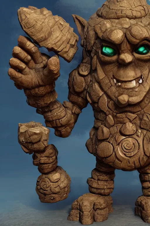 Image similar to zelda fantasy art giant golem troll wood rock greeble gemstone, global illumination ray tracing hdr fanart arstation by sung choi and eric pfeiffer and gabriel garza and casper konefal