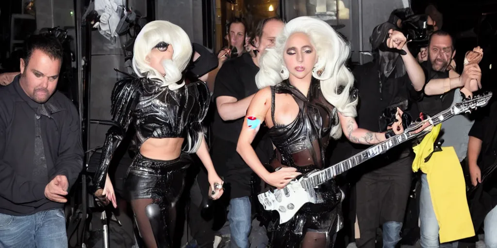 Image similar to lady gaga hits paparazzi with a guitar