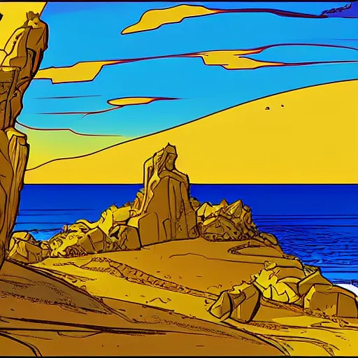 Image similar to An illustration of Gran Canaria at the style of Moebius