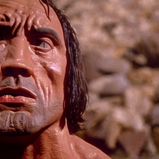 Image similar to film still of the rock in a rock costume