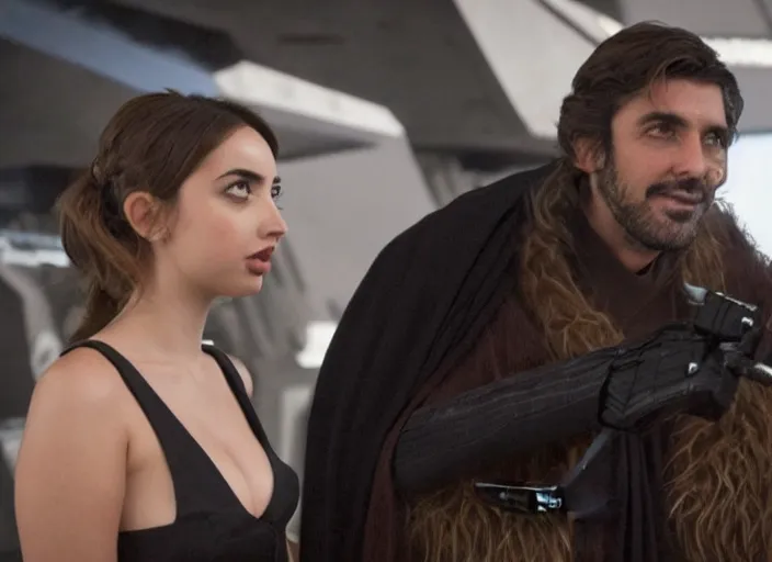 Prompt: ana de armas flirting with Darth Fener in star wars