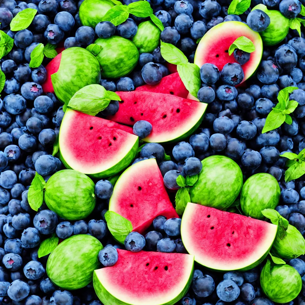 Image similar to blueberry that looks like a watermelon, hyper real, food photography, high quality