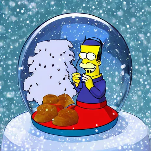 Image similar to A snowglobe that contains Homer Simpson, digital art.
