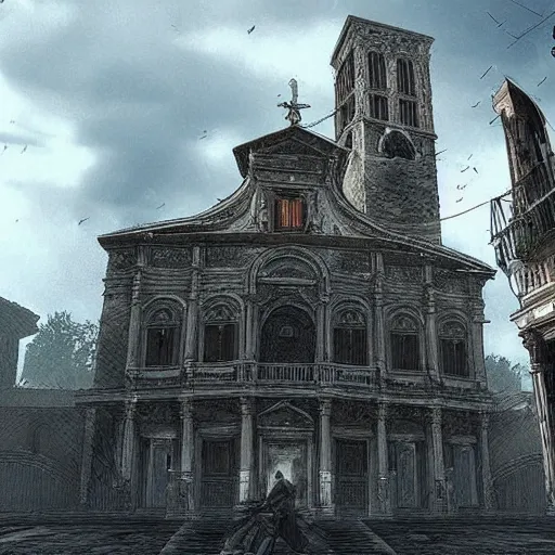 Image similar to l'aquila in italy but it's yharnam from bloodborne